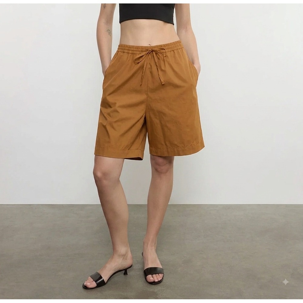 ENZA COSTA Poplin Resort Shorts Women Medium Brown Casual Pull On Drawstring